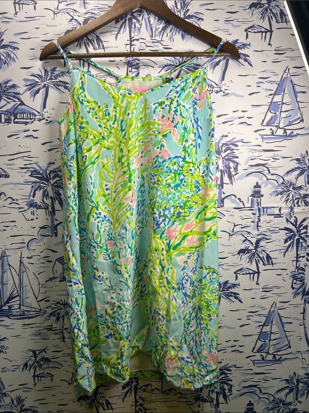 Lilly Pulitzer Light Blue Floral Slip Dress with Green & Pink Accents